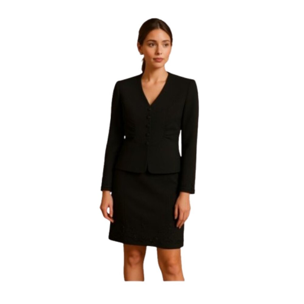 Tahari by Arthur S. Levine Black Beaded Elegant Evening Formal Skirt Suit 2P New